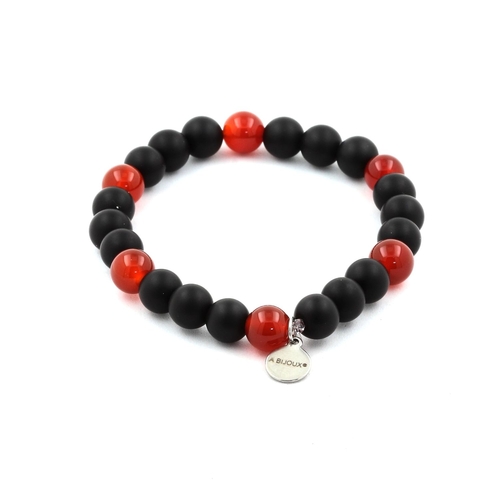 Matte Black Onyx + Carnelian from Uruguay Bracelet 8 mm Beads.