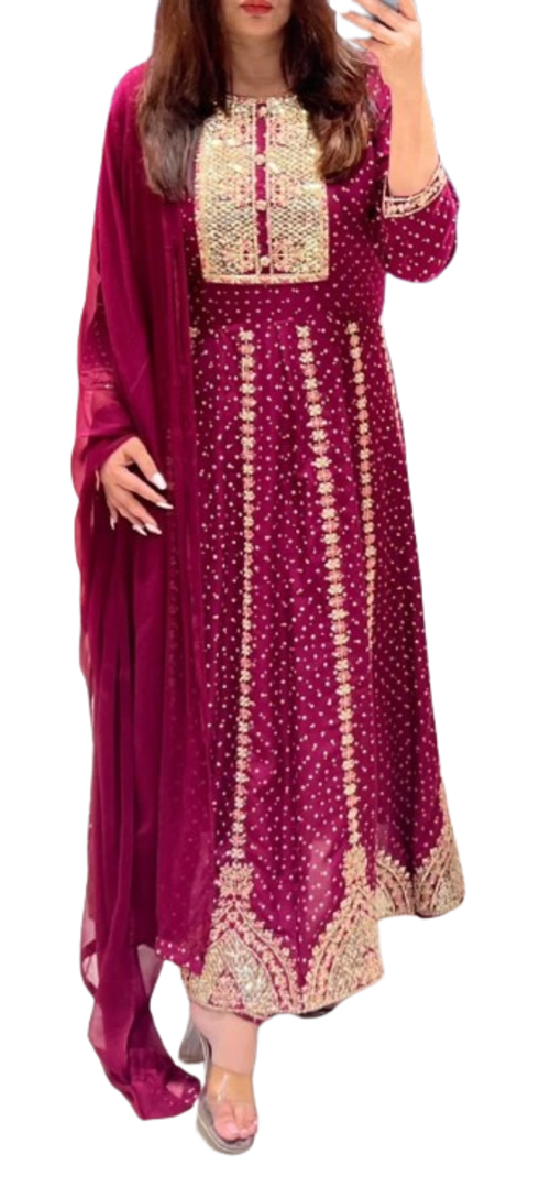 Women's Cotton Kurti Gown With Pant and Dupatta set with Beautiful