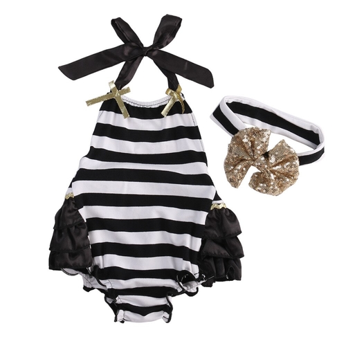Newborn Baby Girls Bodysuit+Headband 2pcs Infant