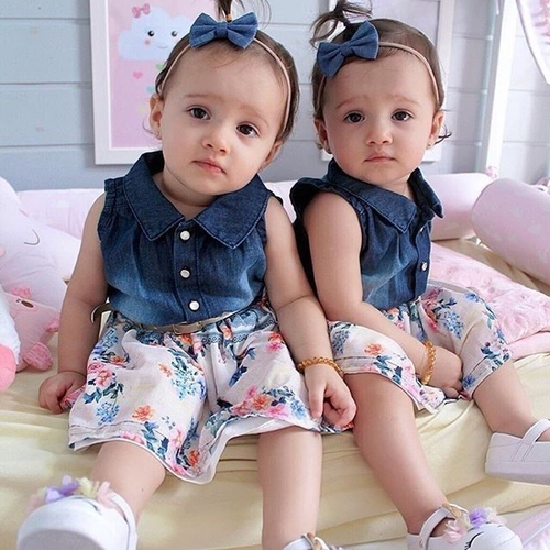 Toddler Kids Baby Girls Denim Patchwork