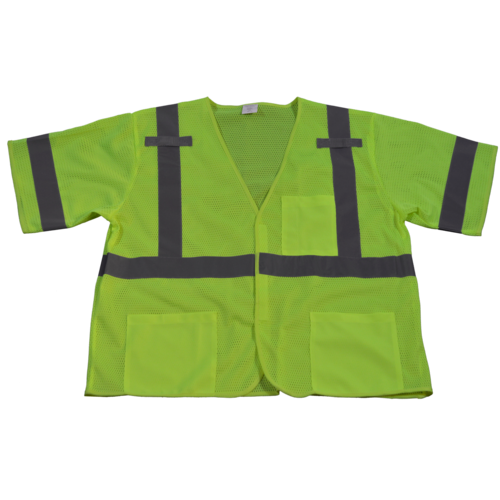 Petra Roc LVM3-S-M Safety Vest Ansi-Isea Class 3 Mesh Lime Cloth Hook 
