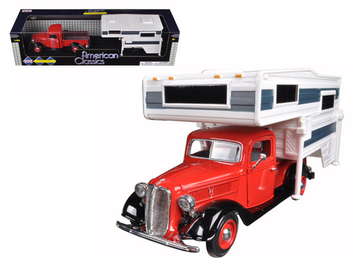 1937 Ford Pickup Truck Red with Camper Shell 1/24 Diecast Model Car by