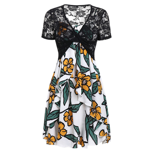  Flower Cami Dress And Lace T Shirt Set