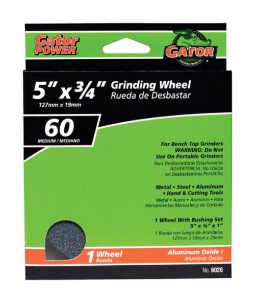 Gator Grit 6026 Wheel Grind Medium Aluminum Oxide - 5 x 0.75 x 1 in.