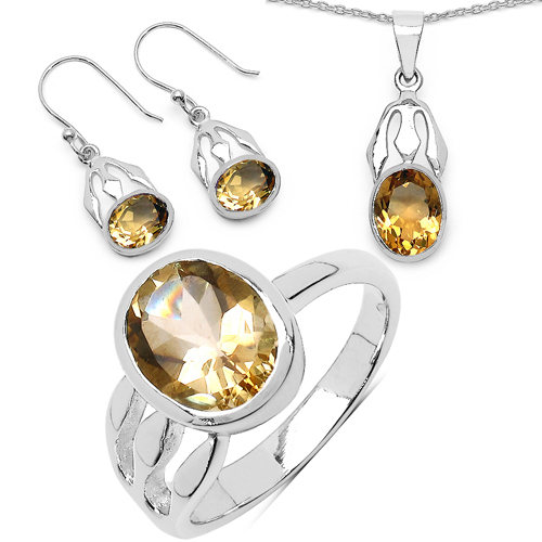 7.40 Carat Citrine .925 Sterling Silver Pendant Set