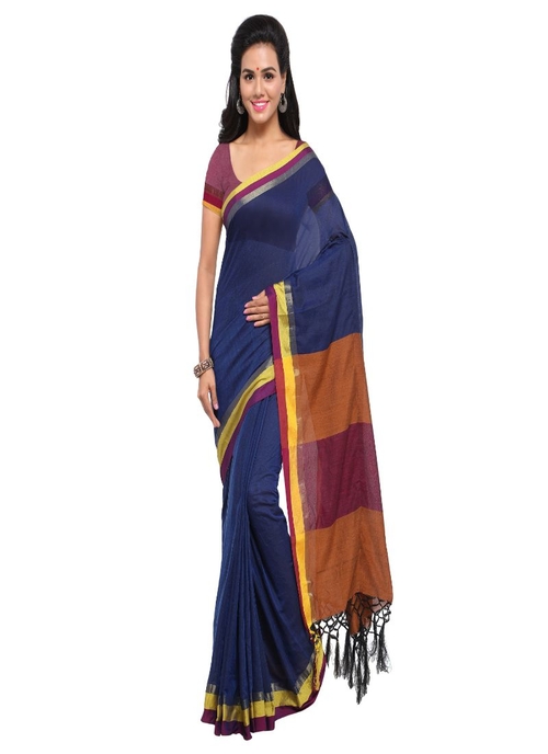 Generic Women's Linen Saree (Blue, 5-6 Mtrs)