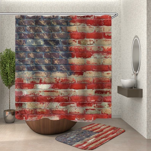 Brick Wall American Flag Shower Curtain