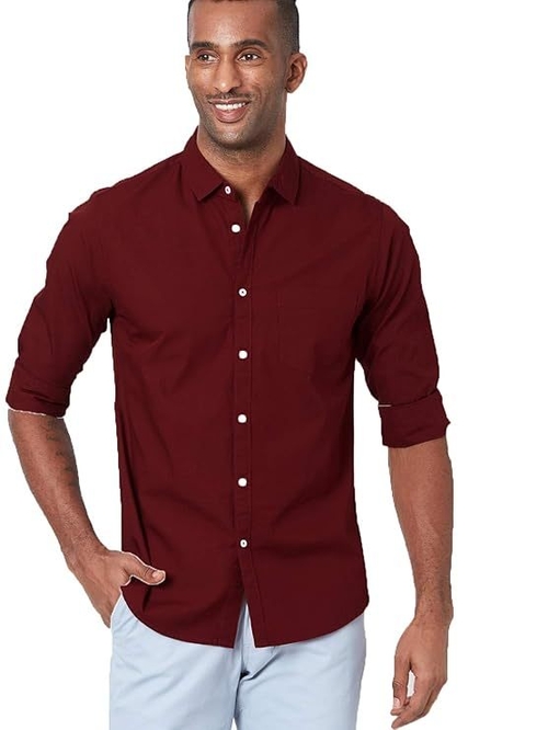 Men's Solid Slim Fit Cotton Casual Shirt RED 4XL