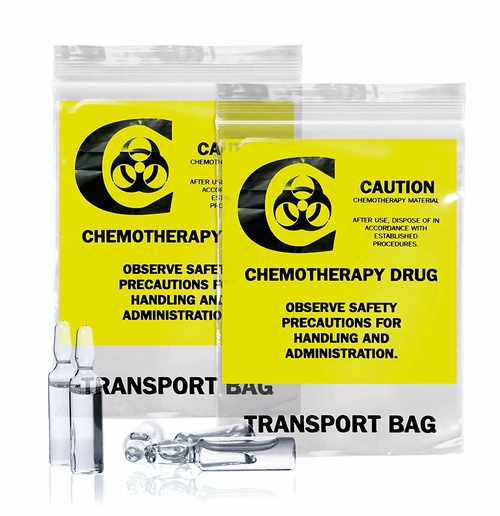 Pack of 1000 Chemo Transfer Bags, Clear 9 x 12. Zipper Printed Bags
