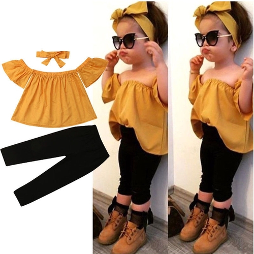 Kids Baby Girls Fashion Summer Outfits Solid Off