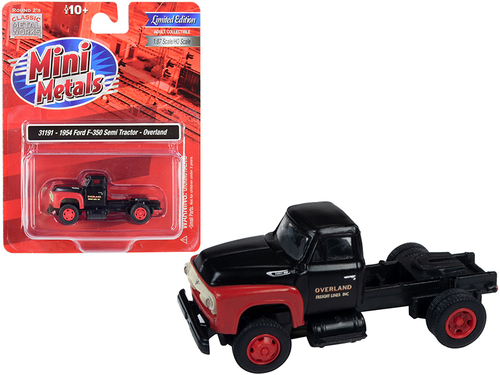 1954 Ford F-350 Semi Truck Tractor \Overland\" Black and Red 1/87 (HO)