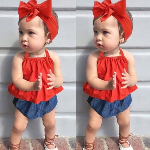 Newborn Baby Kids Girls Ruffles Red Tops