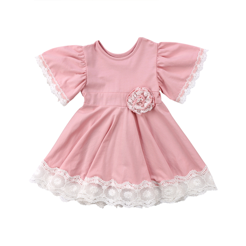 Lace Sleeve Pink Princess Kids Baby A Flower