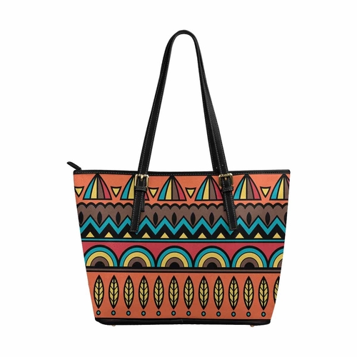 Large Leather Tote Shoulder Bag - Bohemian Multicolor Illustration