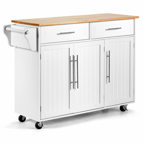 Kitchen Island Trolley with Shelves-White