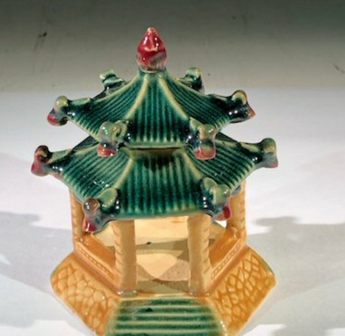 Glazed Ceramic Pagoda Figurine - 4"