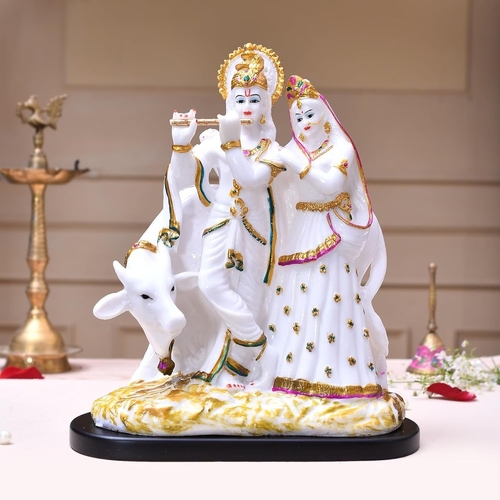 Radha Krishna Murti Idol Marble Dust Radhe Krishna with Cow Statue for