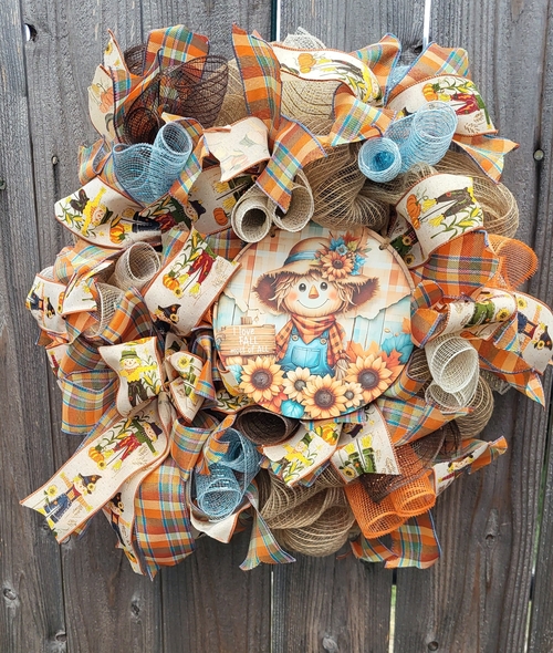 Scarecrow Deco Mesh Fall Wreath