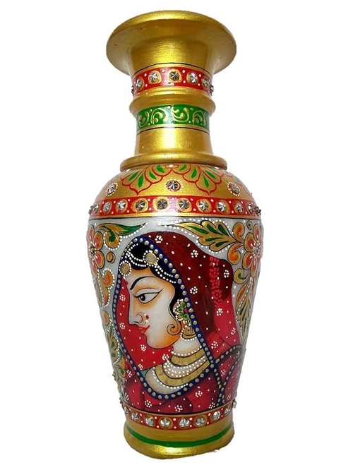 Marble Flower Vase With Meenakari Work 9 Inch Multicolour ||