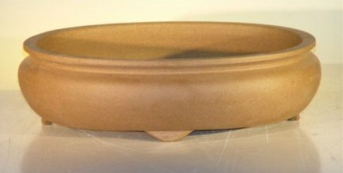 Tan Unglazed Ceramic Bonsai Pot - Oval 12" x 9.625" x 3.5"