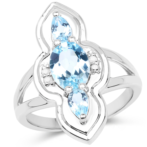 2.15 Carat Genuine Blue Topaz and White Diamond .925 Sterling Silver