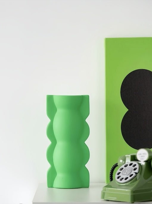 Handmade Memphis Geometric Green Ceramic Vase, Decorative Flower Vesse