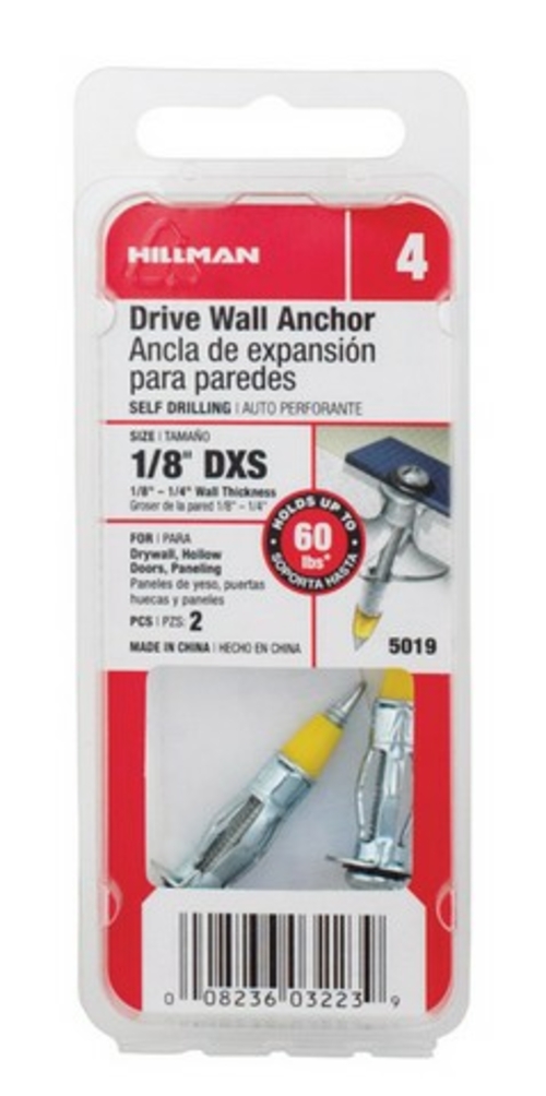 Hillman 5019 0.12 in. Extra Short Drive Wall Anchors - pack of 10