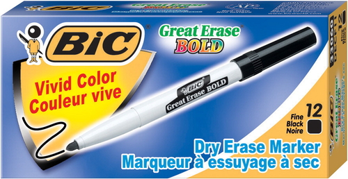 BIC 089399 Great Erase Bold Non-Toxic Dry Erase Marker, Fine Tip&#