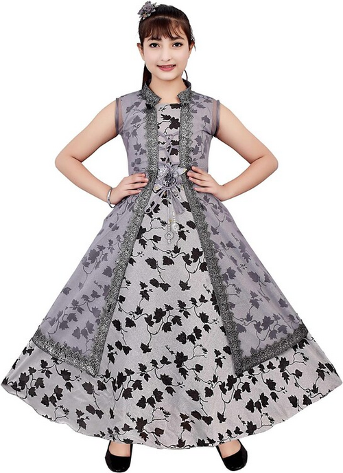 Girls full length Flared Dress  (Size-3-4YEAR) (Color-WHITE)