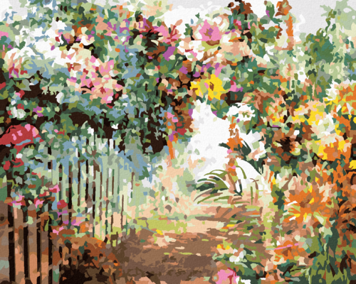 Paint by Numbers - SPRING FLOWERS BY THE FENCE