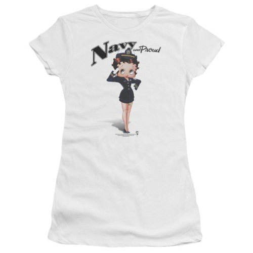 Trevco Boop-Navy Boop - Short Sleeve Junior Sheer Tee - White, Lar