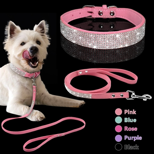 Adjustable Suede Leather Puppy Dog Collar Leash
