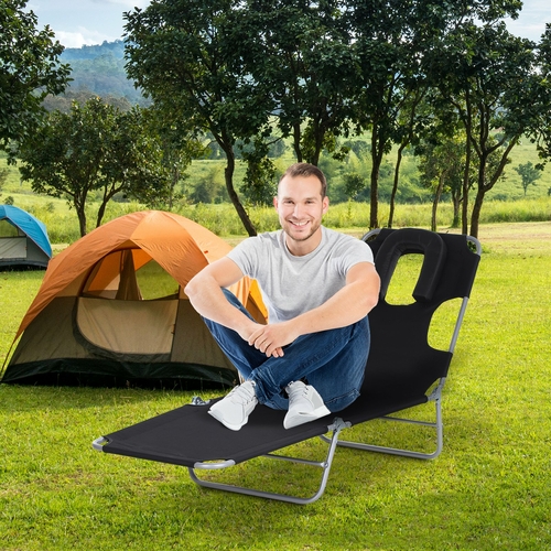 Outsunny Folding Chaise Lounge Adjustable Travel Sunbed Black