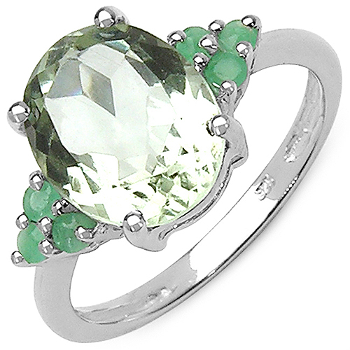 3.33 Carat Genuine Green Amethyst & Emerald .925 Sterling Silver Ring