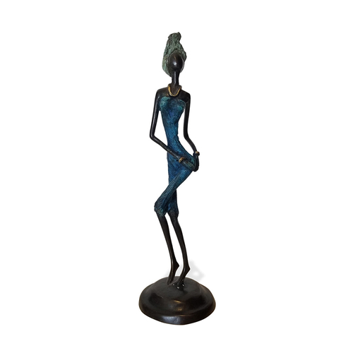 Vintage West African Hand Cast Bronze Figurine of a Female Dancer in