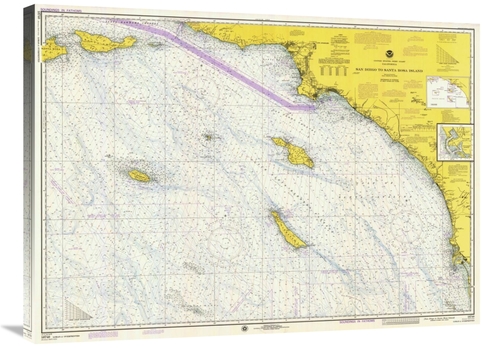 Global Gallery GCS-450530-36-142 36 in. Nautical Chart - San Diego to 