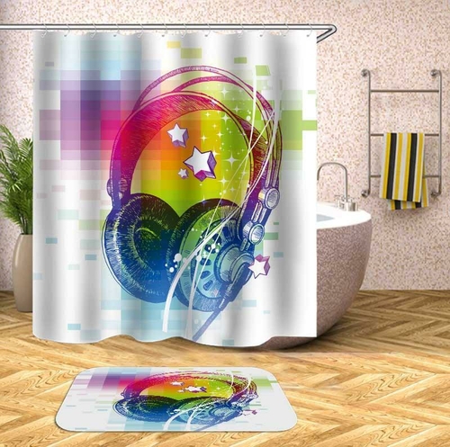 Retro Vibes Headphones Shower Curtain