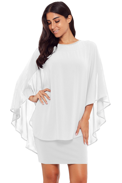 White Slinky Sexy Gauze Cape Mini Dress