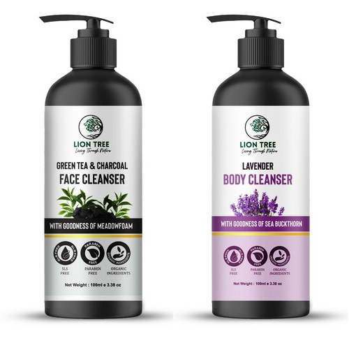 Green Tea & Charcoal Face Wash and Lavender Body Wash 200ml Pack of 2