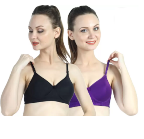 Pack of 2 Women T-Shirt Lightly Padded Bra  (Black, Blue)