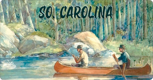 License Plate Travel Poster Art Canoeing Fishing So Carolina