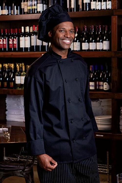 Uncommon Threads 0427-0104 Classic Knot with Mesh Chef Coat in Black -