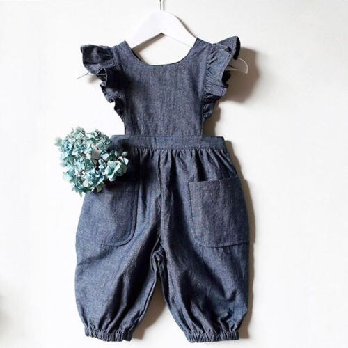 Ruffle Kids Baby Boy Girl Denim Romper Jeans