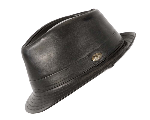 Black Kangaroo Leather Trilby Short Brim Fedora Hat