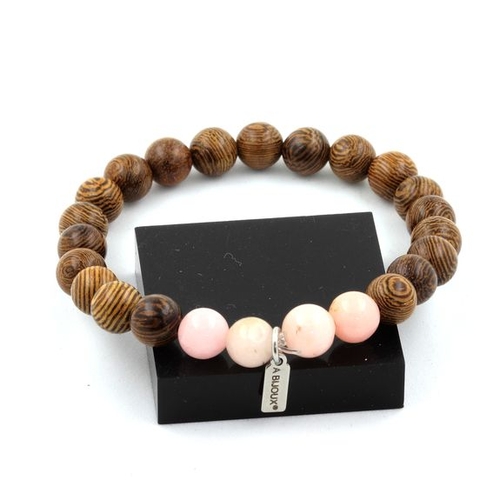 Pink opal + wood Bracelet 8 mm Beads.