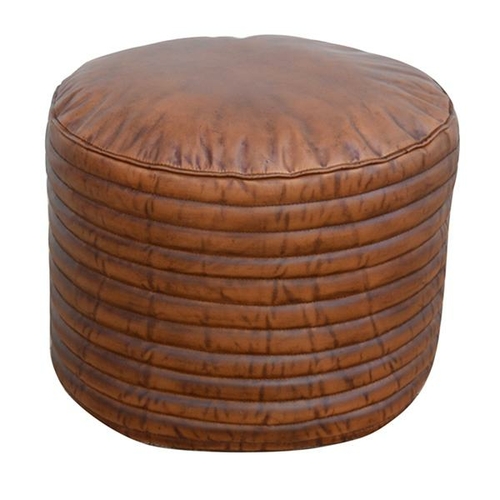 Caramel Grooved Leather Ottoman