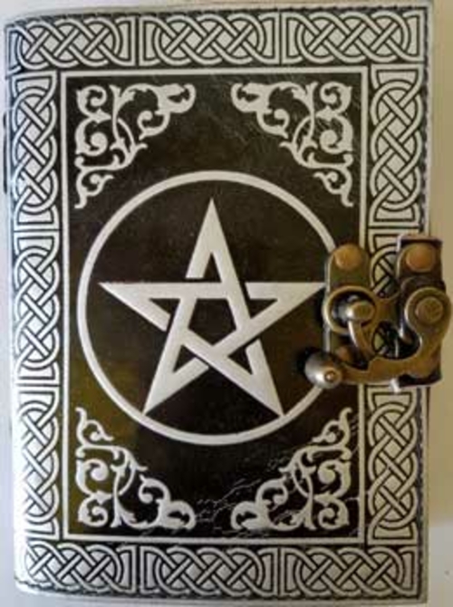 black/ silver Pentagram leather blank book w/ latch