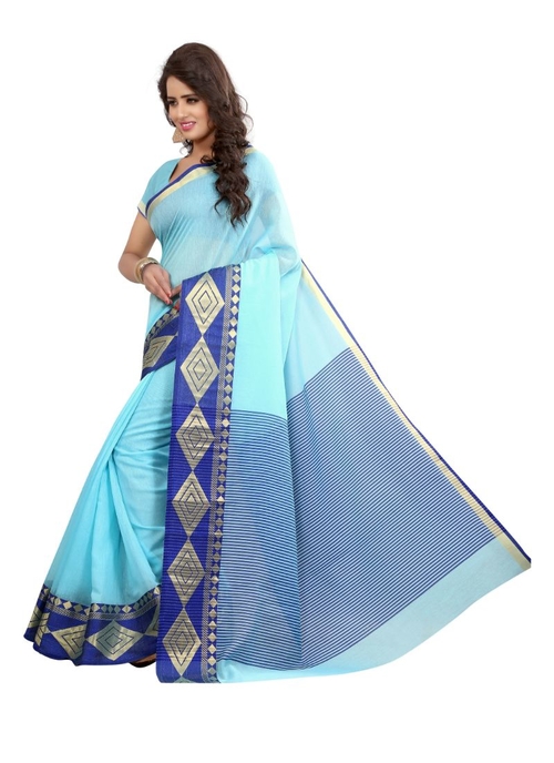 Generic Women's Cotton  Saree(Sky Blue, 5.5-6 Mtr)