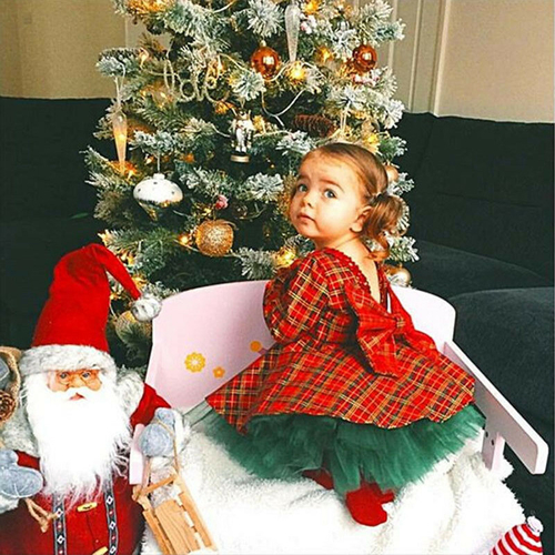 2pcs/set Plaid Christmas Dress For Girl Princess