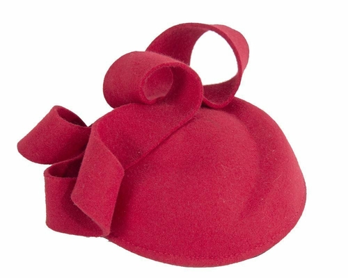 Red ladies winter felt pillbox fascinator hat